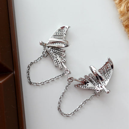 Fishtail Butterfly Ear Clip Tassel Design Niche Earrings Exquisite and Versatile Sweet Cool Cold Style Earrings Yiwu Wholesale