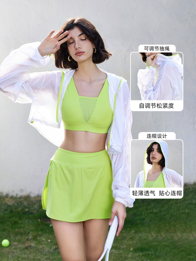 Summer Outdoor Fitness Sports Jacket Hooded Quick-Drying Short Ultra-Thin Loose Color-Blocked Top Blouse for Women Summer