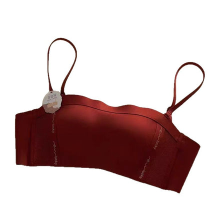 Seamless Intimates Women's Thin Push-Up Strapless Tube Top Bra Without Rims to Control Secondary Breasts and Prevent Sagging Bra Set