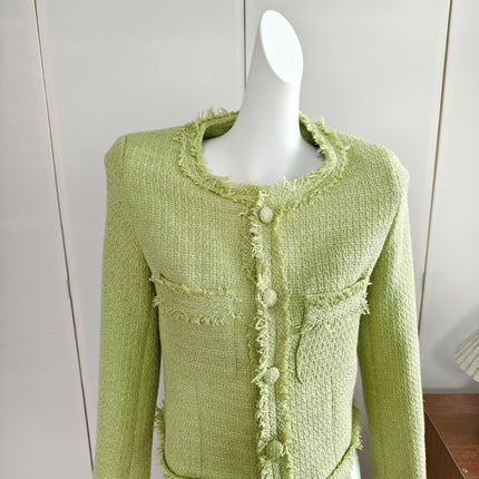 in stock Green Chanel Style Coat Women's Autumn New Design Socialite Elegant Short Tops