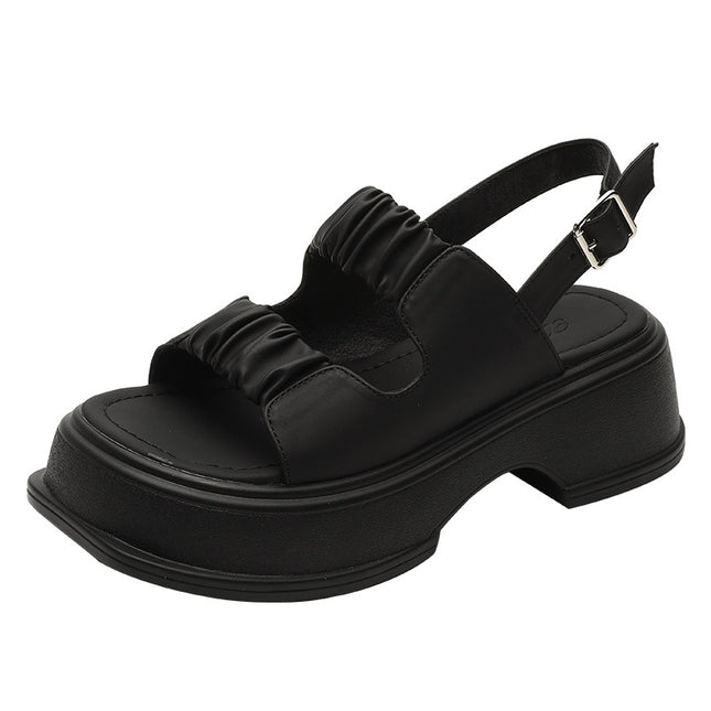 "Mustard green white" thick-soled sandals female 2023 new summer Roman shoes soft beach shoes