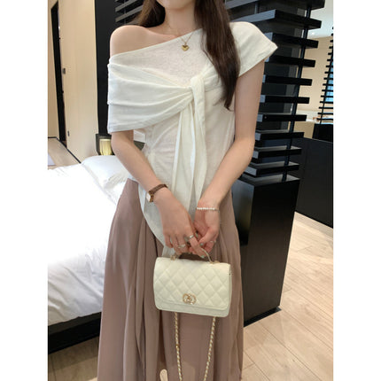 Petite Lazy Linen Cotton Shawl Set for Women Summer 2025 New Waist-Slimming Asymmetrical Short Sleeve Top Two-Piece Set