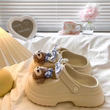 Princess Lace Bow Slippers Women's Spring and Summer Small Height-raising Baotou Slippers Two-way Slip-on Half Slippers