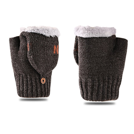 Warm fleece-lined Cotton Gloves Riding Cold-proof Winter Gloves Windproof Flip Wool Thickened Korean Knitted Men's Bag Cover