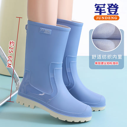 Campus Style Fashionable Mid-Calf Women's Rain Boots Trendy Water Boots Slip-On Women's Water Shoes Japanese Style Outdoor Rubber Shoes Garden Shoes Women's Shoes