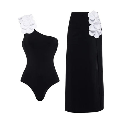 2025 Cross-Border European and American Swimwear New 3D Flower Tube Top Fresh Green One-Piece Swimsuit Wrap Skirt Suit for Women 25316
