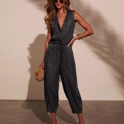 2025 Europe and the United States cross-border foreign trade women's summer new independent station leisure washed thin Denim jumpsuit 8986