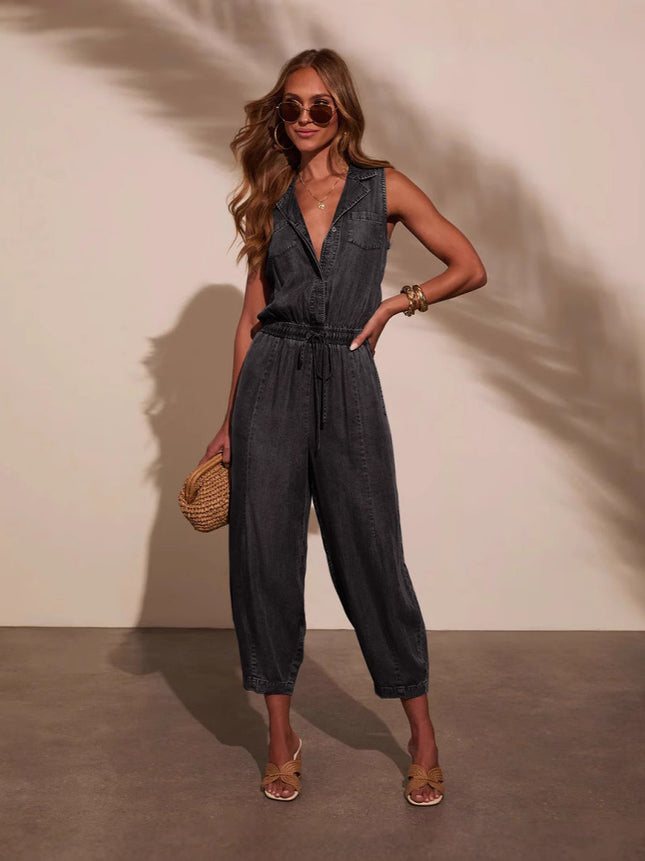 2025 Europe and the United States cross-border foreign trade women's summer new independent station leisure washed thin Denim jumpsuit 8986