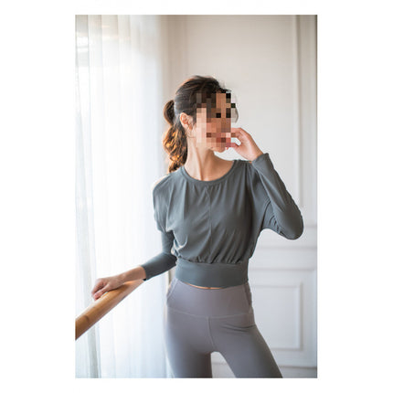 New Spring and Autumn Sports Yoga Clothes Fitness Running Ribbed Off-Shoulder Long Sleeve Loose Waist Women's t Sports Yoga Clothes