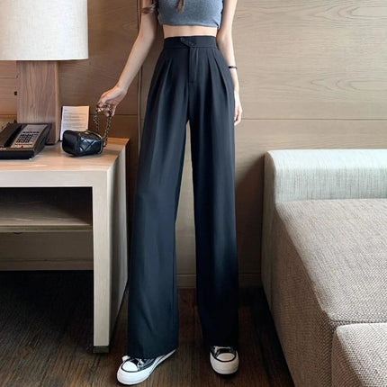 Autumn Korean Style Drapey Suit Pants Wide-Leg Pants for Women High-Waisted Loose Casual Floor-Length Wide-Leg Trousers