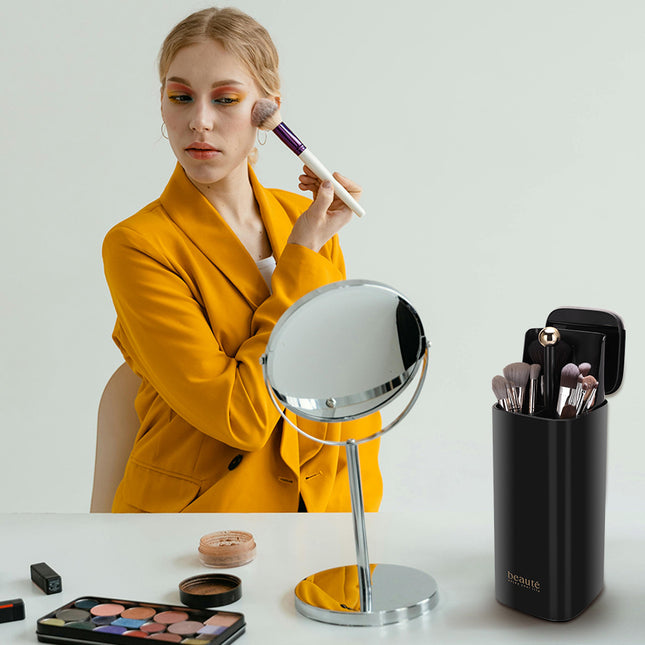 Light Luxury Automatic Lifting Makeup Brush Storage Bucket High-End Makeup Brush Bucket with Lid Dust-Proof Compartment Makeup Brush Storage Box