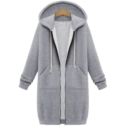 AliExpress Ebay Amazon Autumn and Winter Women's European and American Hooded Long Sleeve Long Sweater Fleece Zipper Coat Women