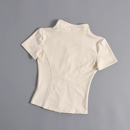 High Elastic Yoga Short-sleeved Jacket with Vertical Collar Zipper Tight Running Jacket Quick-drying Naked Fitness Short-sleeved Women's Summer