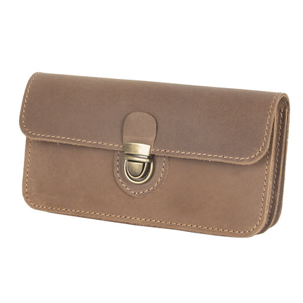2024 New Crazy Horse Leather Leather Mobile Phone Waist Bag Wearing Belt Horizontal Full Leather Protective Cover Retro Work Bag