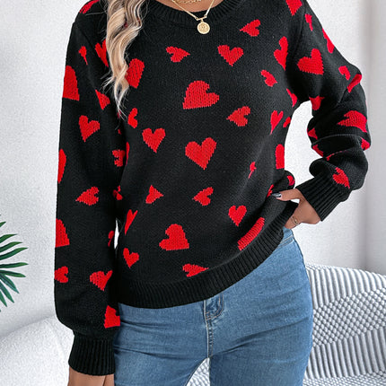 Clearance Sale Real Shot 2025 Autumn/Winter Casual Color-Block Heart Lantern Sleeve Pullover Sweater Amazon Cross-Border Valentine's Day