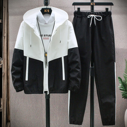 Cross-border wholesale new men's sportswear suit men's autumn casual Korean style leggings hooded two-piece suit