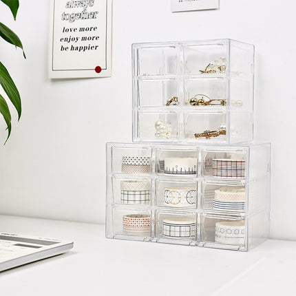 Transparent Jiugongge six-grid dustproof drawer storage box stationery jewelry 12-grid cosmetics storage student
