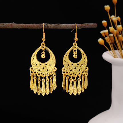 Ethnic Peacock Earrings Golden Bell Tassel Earrings Bohemian Leaf Pendant Scenic Earrings Wholesale