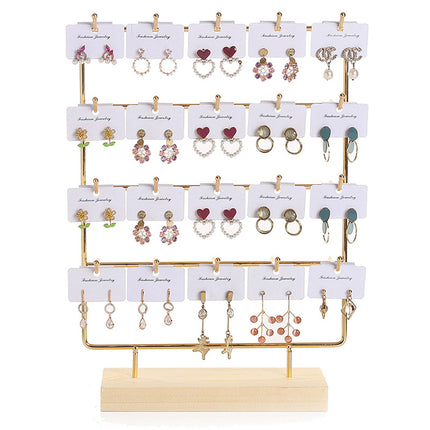 Solid Wood Iron Earring Rack Storage Hanging Earrings Earrings Cardboard Jewelry Rack Desktop Display Stall Jewelry Display Rack