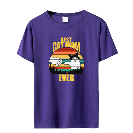 Amazon Summer Best Cat Mom even Mother's Day Fist Cat Letter Printed Casual Short-sleeved T-shirt Women
