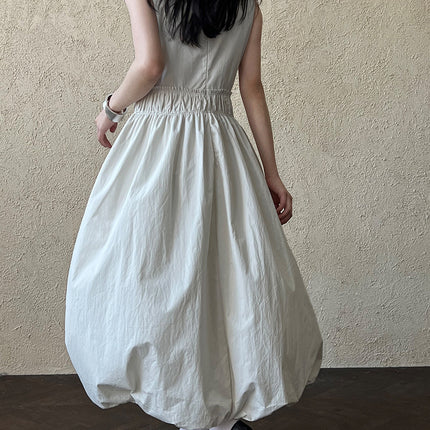 Luxi French Design Pleated Stitching Waist Skirt Women's Spring and Summer New Puffy Bud Vest dress 3566