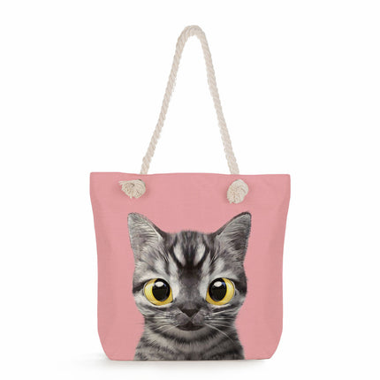Cross-border Cute Cat Printed Shoulder Bag Simple Portable Storage Beach Bag Fashionable All-match Handbag