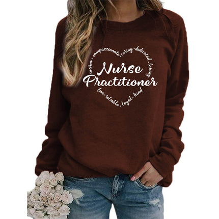 Foreign trade supply nurse practitioner printed round neck top sweater European size women's coat long sleeve span