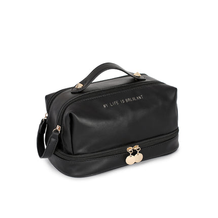 2025 New Pu Leather Portable Cosmetic Bag Large Capacity Divider Skin Care Product Storage Bag Casual Waterproof Toiletry Bag