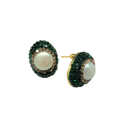 Natural Baroque Pearl Green Czech Diamond suit European and American Fashion Light Luxury Four-piece Jewelry Cross-border Exclusive