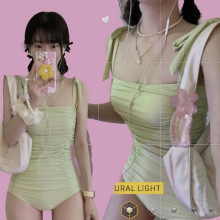Swimwear Small Chest Gathering Flesh-Covering Slimming Women's Simple Swimsuit Women's Sexy Fresh Swimsuit South Korea Ins Style