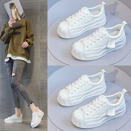 White Sneakers for Women, Summer 2026, Spring Genuine Leather Thick-Soled Women's Shoes, Shell Toe, Versatile, Casual, Wear-Resistant, Breathable, Comfortable, Low-Top