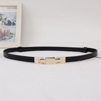 Women's Thin Black Leather Belt, Simple Versatile Waist-Cinching Decorative Belt for Dresses, Pants, and Coats, New Style