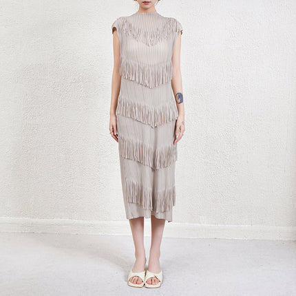 Temperament pleated dress dress dress European and American women's foreign trade explosions high-end Miyake tassel base skirt summer