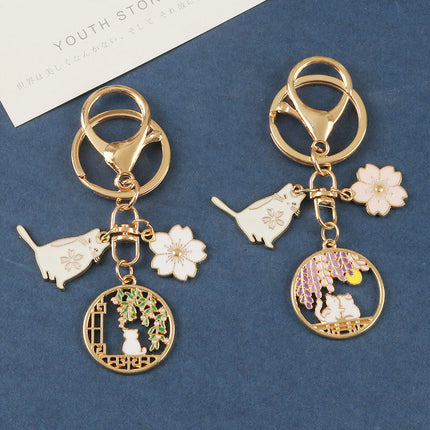 Cross-Border European and American Cute Cartoon Cat Keychain Zinc Alloy Creative Love Cat Keychain Wholesale in Stock