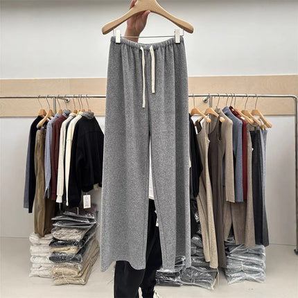 High-End Gray Straight Wide-Leg Pants for Women, Floor-Length Pants for Spring and Autum, Versatile Loose Towel Pants, Casual Drapedy Pants