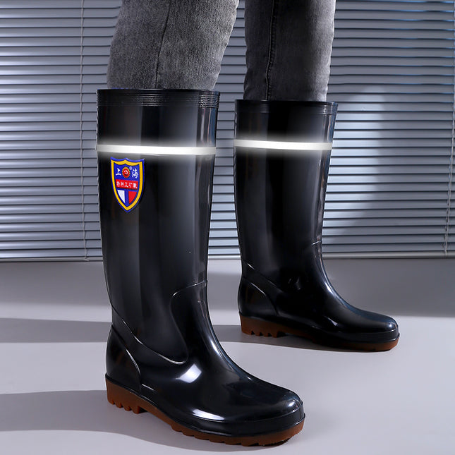 39cm High Thickened Inner Mesh Reflective Strip Rain Boots Flood-Proof Men's Rain Boots Labor Protection Rubber Shoes Work Shoes Wading Men's Boots
