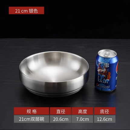 Stainless Steel Cold Noodle Bowl Korean-style Thickened Double-layer Bowl Golden Roodle Bowl Rice Mixing Soup Bowl Snail Powder Bowl Salad Bowl