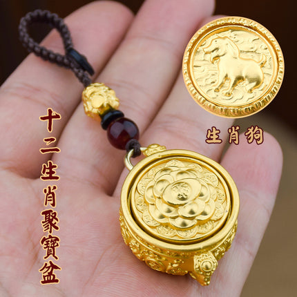 Cornucopia Hand Handle Cornucopia Lucking Treasure 12 Zodiac Keychain Pendant Rotatable TikTok Hot Sale