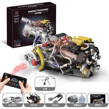Cross-border Rambo sports car Simulation V8 Engine Engine Lighting Edition app Programmable Building Blocks Model Toy