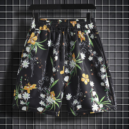 Hawaiian No-Iron Ice Silk Quick-Drying Five-Point Beach Shorts Men's Casual Printed Loose Thin Sports Large Pants