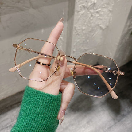 Photochromic Myopia Glasses for Women Can Be Equipped with Prescription Anti-Blue Light Eye Protection Plain Gold Wire Glasses Frame Korean Style Women's Glasses