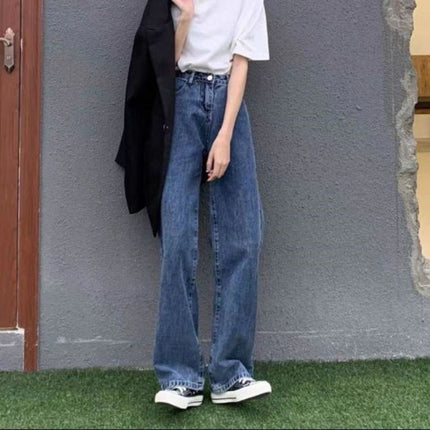 Brown Narrow Wide Leg Jeans Women's Trendy All-match New American Style Retro High Waist Loose Straight Long Pants