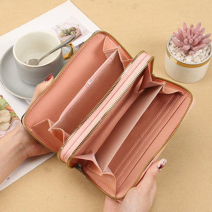 Cross-border generation new fashion women's double-layer long multi-card multi-functional hand-held mobile phone bag large-capacity wallet