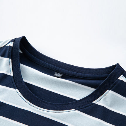 Mingdi Mouse Men's Summer New Business Striped plus size Men's T-shirt Short-sleeved Casual Young and Middle-aged Crewneck T-shirt