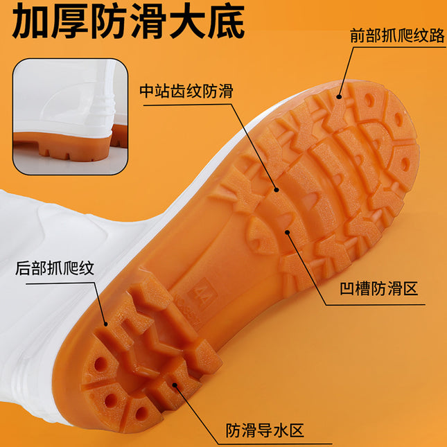 White Rubber Shoes, Military Boots, Neutral, Logo Can Be Added, Waterproof Boots, Non-Slip Labor Protection Boots, Men's and Women's Food Workshop White Work Shoes