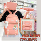 Pink four-piece set+badge*4+blush bear*1