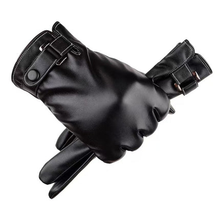 Cross-Border New Pu Gloves Men's Autumn and Winter Pu Touch Screen Warm Cycling Business Casual Korean Style Washed Leather Gloves
