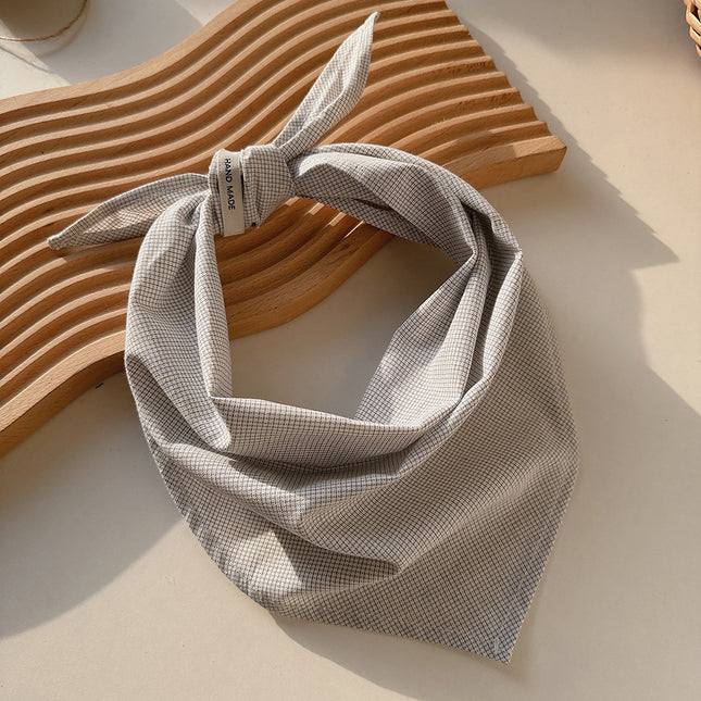 100 Linen Small Plaid Japanese Style Breathable Triangle Scarf Women's Summer Sunscreen Scarf All-match Multi-color New Low-key Scarf