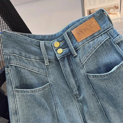 Vintage Blue Jeans for Women, Thin Style, Summer 2025 New Model, Petite Loose Straight Wide-Leg Floor-Length Pants