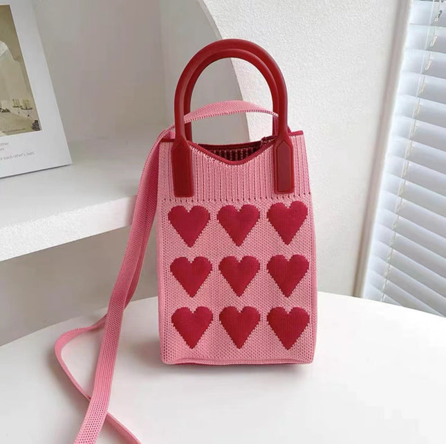 Mini Checkerboard Knitted Shoulder Crossbody Bag Handbag for Women Niche Design Phone Bag Phone Crossbody Handbag